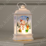 Figura LED "Lanterna bianca, pupazzo di neve e uccelli", 1 LED, 13х7х3,5 cm