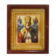 Икона в широкой деревянной рамке в стекле "Николай Чудотворец" 20.5/23/5 см.