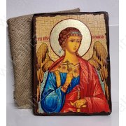 Икона на деревянном бруске с подвесом "Ангел-Хранитель" 21/28/4 см в джутовом мешке