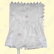 Комплект крестильный для новорожденной девочки (простынка, платьице, пинетки)