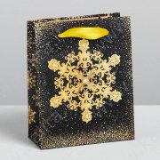Пакет подарочный ламинированный вертикальный «Золотые снежинки», S 12 x 15 × 5,5 см