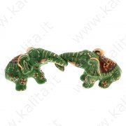 Нэцкэ керамика "Слоны цветные зелёные" (набор 2 шт) 4,5х17х6,3 см.
