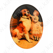 Магнит-картина "Девочка с собакой"  овал