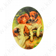 Магнит-картина "Девочка с собаками"  овал