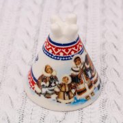 Campanello in ceramica "Famiglia di esquimesi" 5,5x6cm
