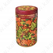 Чай шкатулка жестяная круглая - Русские узоры, красная, Шри-Ланка, 50 гр.