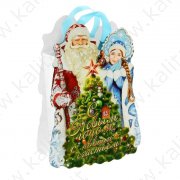 Пакет-открытка (блестки) "Дед Мороз и Снегурочка" 14,7 х 21 см