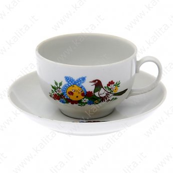 Чашка чайная с блюдцем "Веселый колобок" 210 мл. (фарфор)