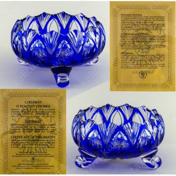 Vaso per caramelle in tre piedi "Loto" "Caezar crystal bohemiae" (bianco-blu)