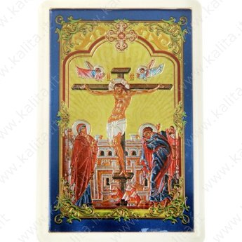 L'icona per la casa e le automobili, "Crocifissione di Cristo", con base adesiva 0,5 × 4,5 × 7 cm