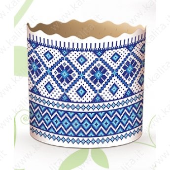 Форма для выпечки куличей Д 70 (100-150 гр.) вышиванка сине-голубой белый фон