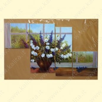 Картина из четырех полотен "Ваза с цветами" (110 х 75 см)