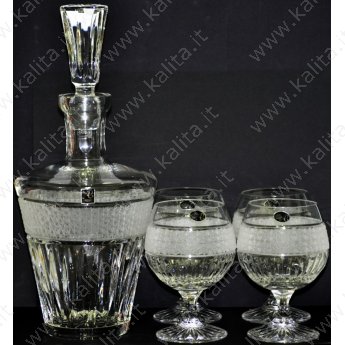 Set (Caraffa + 4 bicchieri da brendy con cerchietto opaco) "Fiocco di neve" 1607 "Anro"