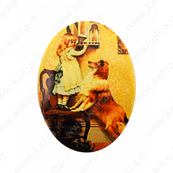 Магнит-картина "Девочка с собакой"  овал