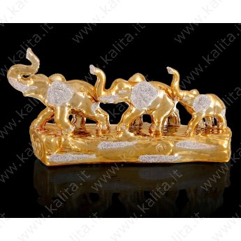 Сувенир "Семейство слонов на бревне" золото 12х23х5,5 см.