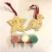 Set di decorazioni natalizie in legno + colori acrilici con pennello (3 colori)