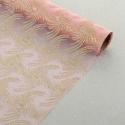 Органза рисунок золото Ажур бледно-розовая 48 см х 4,5 м