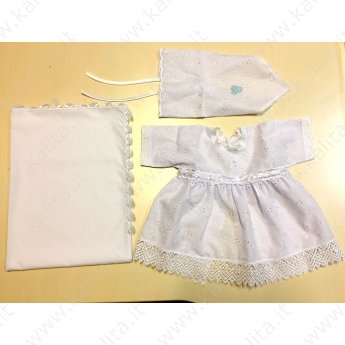 Set da battesimo per bimba neonata (lenzuolo, fazzoletto, vestitino)