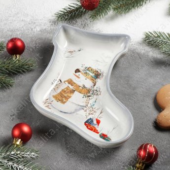 Блюдо сервировочное "Рождественский снеговик" 20х15,5х3 см